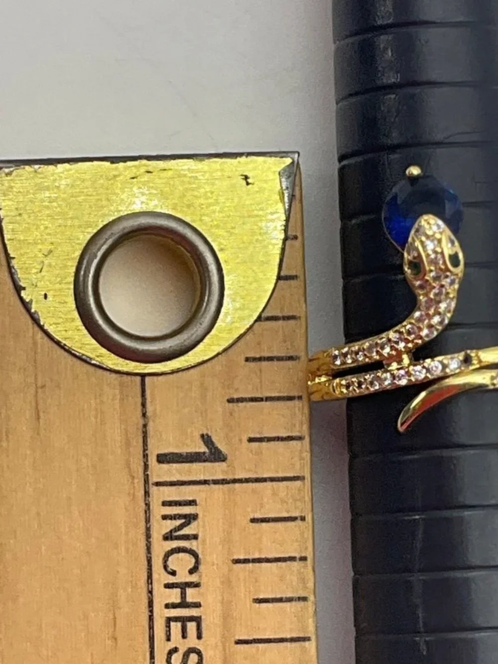 New Artisan Gold Filled Snake Adjustable Ring Blue Rhinestone in Mouth Whimsical